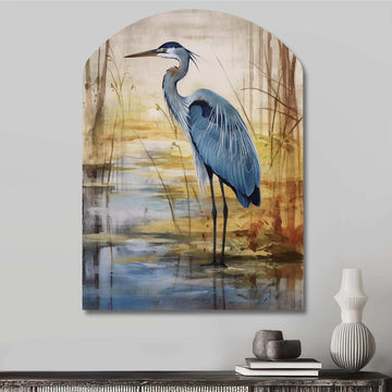 Blue Heron By The Watersite Watercolor - Asymmetric Metal Wall Art